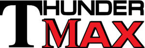 Thunder Max logo in black and red color with white background