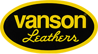 Vanson Leathers logo in yellow color on black background