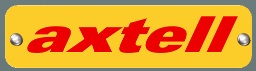 Axtell logo in red color on yellow background